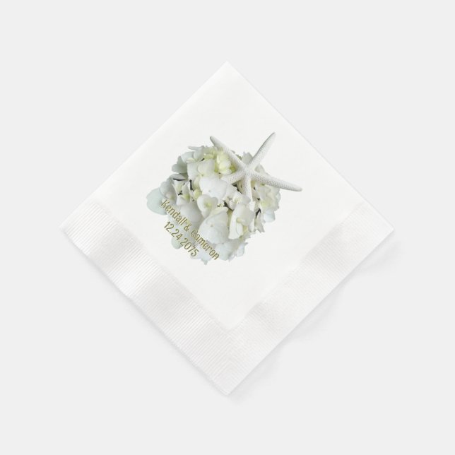 White Hydrangea Starfish Wedding Paper Napkins (Corner)