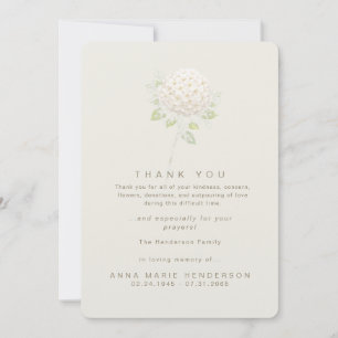 White Hydrangea Stem Bereavement Funeral Thank You Card