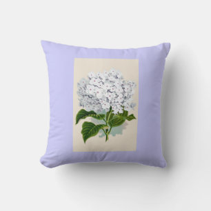 White Hydrangea Vintage Botanicals Illustrations Throw Pillow