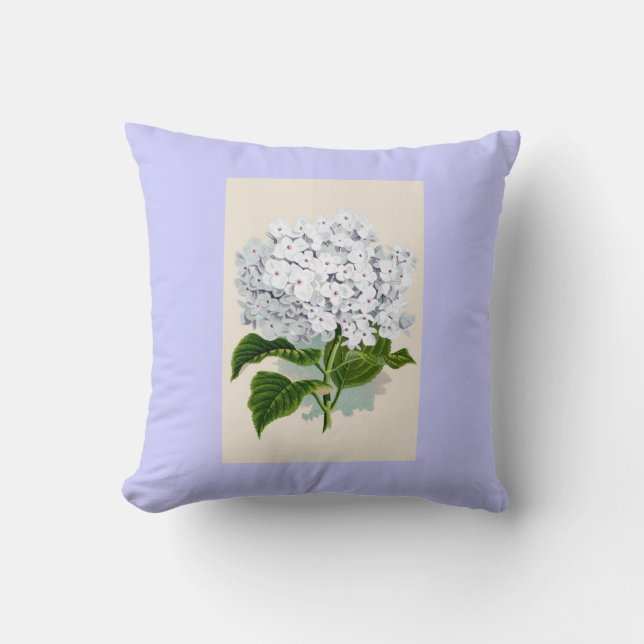 White Hydrangea Vintage Botanicals Illustrations Throw Pillow (Front)
