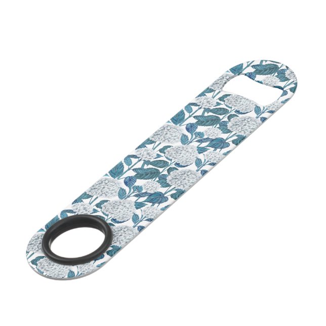 White hydrangea watercolor bar key (Front Angled)