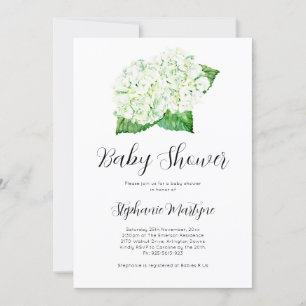White Hydrangea Watercolor Botanical Baby Shower Invitation
