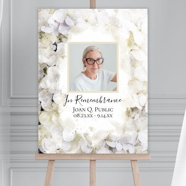 White Hydrangea Watercolor Celebration of Life Foam Board (Creator Uploaded)
