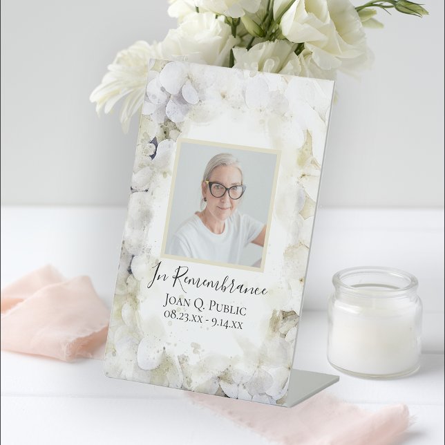 White Hydrangea Watercolor Celebration of Life Pedestal Sign (Creator Uploaded)
