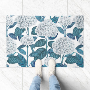 White hydrangea watercolor doormat