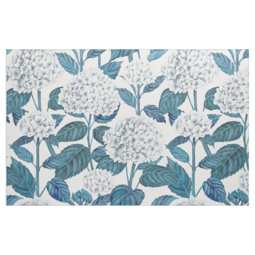 White hydrangea watercolor fabric