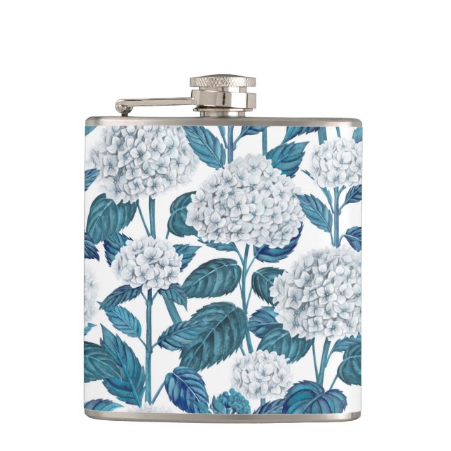 White hydrangea watercolor flask (Front)