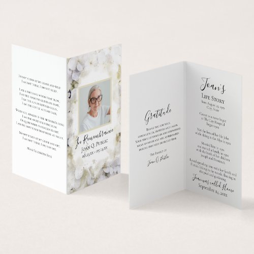 White Hydrangea Watercolor Funeral Memorial Prayer Business Card