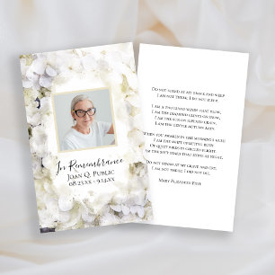 White Hydrangea Watercolor Funeral Memorial Prayer Business Card