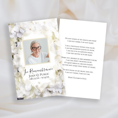 White Hydrangea Watercolor Funeral Memorial Prayer Business Card