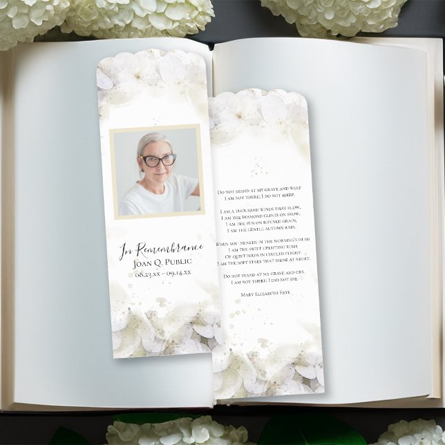 White Hydrangea Watercolor Funeral Prayer Card Bookmarks (Creator Uploaded)