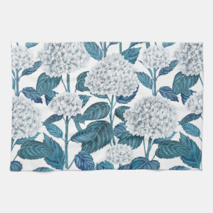 White hydrangea watercolor kitchen towel