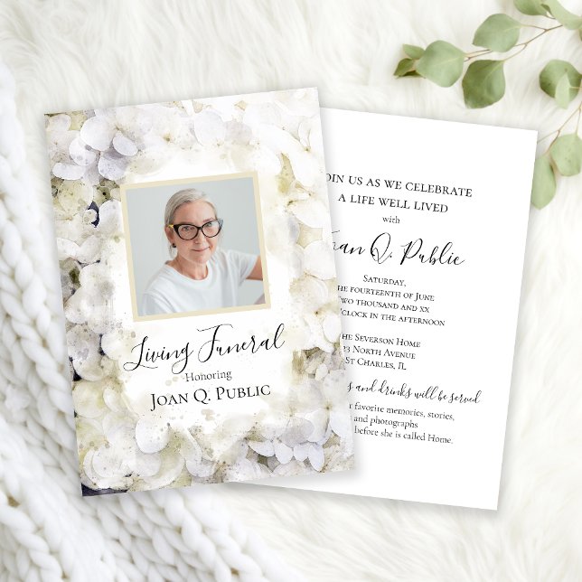 White Hydrangea Watercolor Living Funeral Party Invitation (Creator Uploaded)
