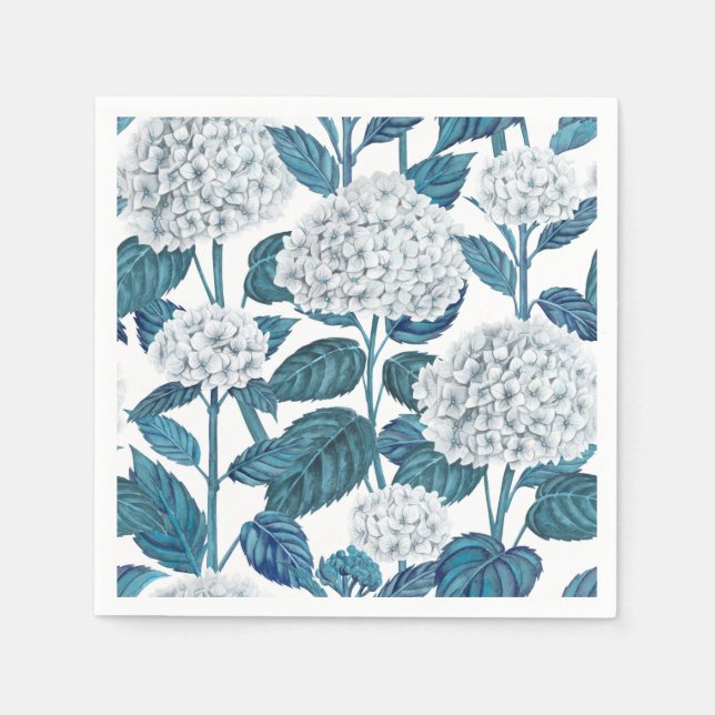 White hydrangea watercolor napkins (Front)
