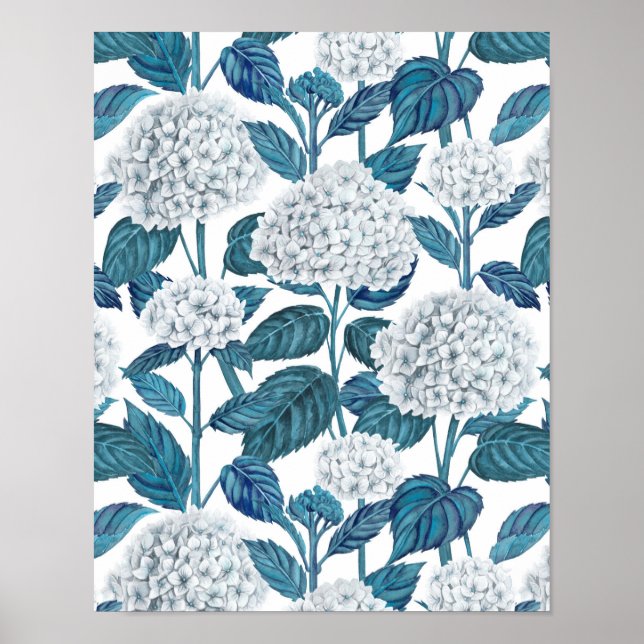 White hydrangea watercolor poster (Front)