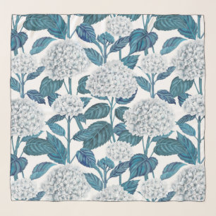 White hydrangea watercolor scarf