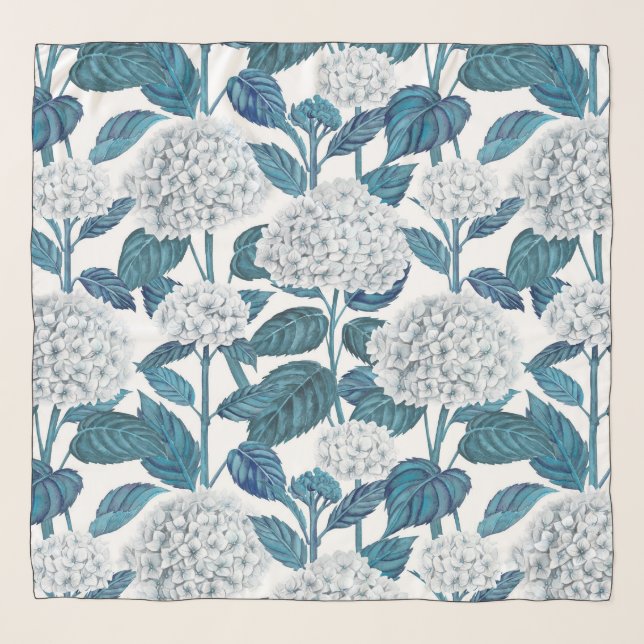 White hydrangea watercolor scarf (Front)
