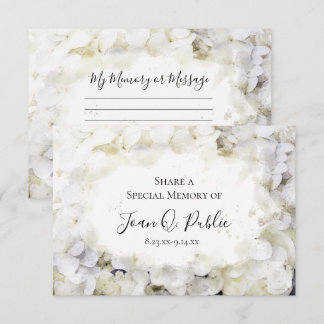 White Hydrangea Watercolor Share a Memory Funeral  Note Card