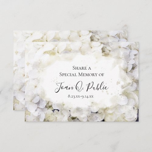 White Hydrangea Watercolor Share a Memory Funeral  Note Card