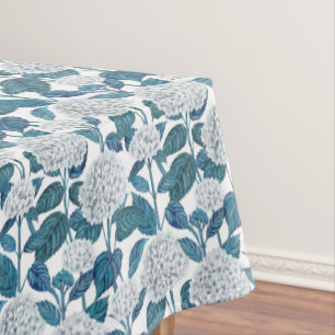 White hydrangea watercolor tablecloth