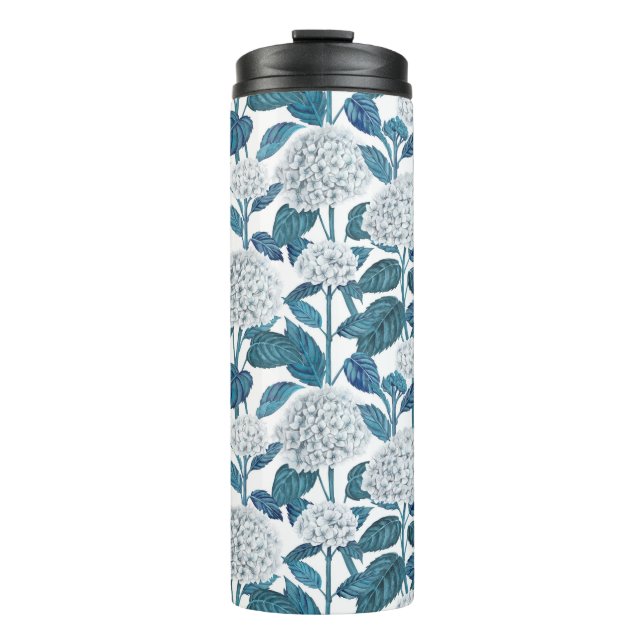 White hydrangea watercolor thermal tumbler (Front)