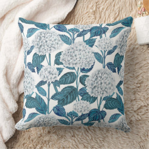 White hydrangea watercolor throw pillow
