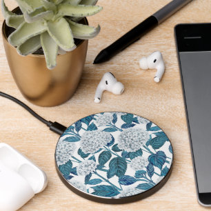 White hydrangea watercolor wireless charger 
