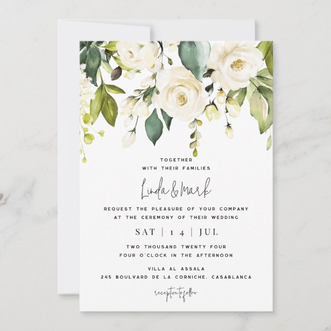 White Hydrangea Wedding Invitation (Front)