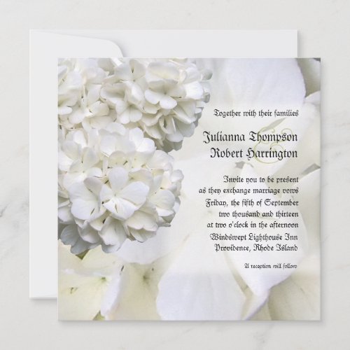 White Hydrangea Wedding Invitation, Square