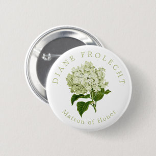 White Hydrangea Wedding Party Matron of Honor Button