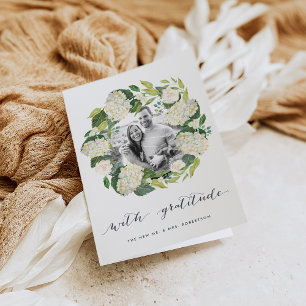 White Hydrangea Wedding Photo Thank You Card