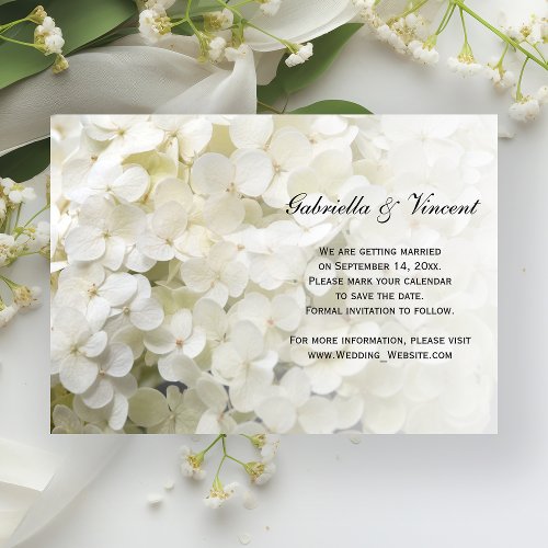 White Hydrangea Wedding Save the Date Announcement