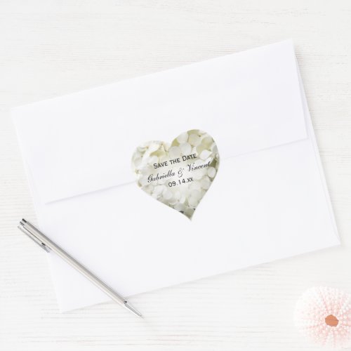 White Hydrangea Wedding Save the Date Heart Sticker