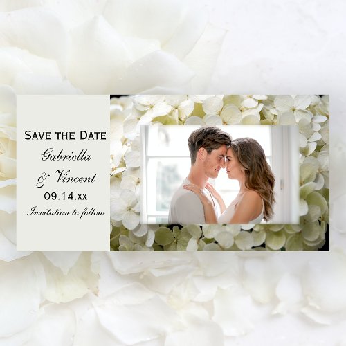 White Hydrangea Wedding Save the Date Photo Card