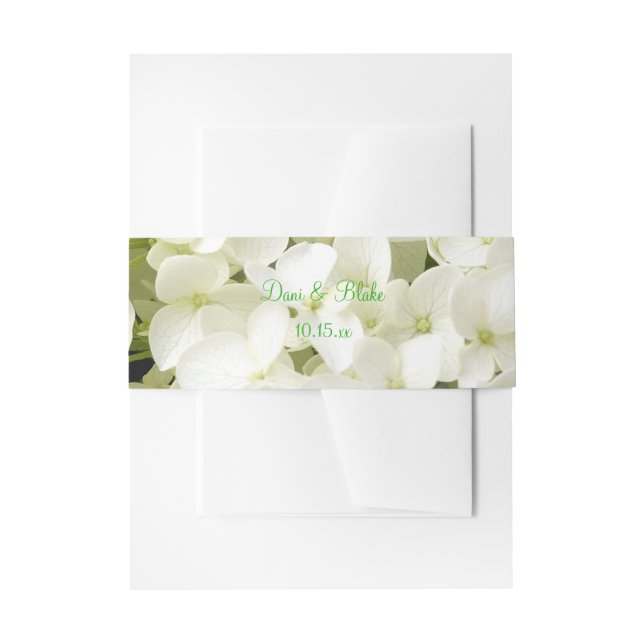 White Hydrangea Wedding Suite Invitation Belly Band (Front Example)