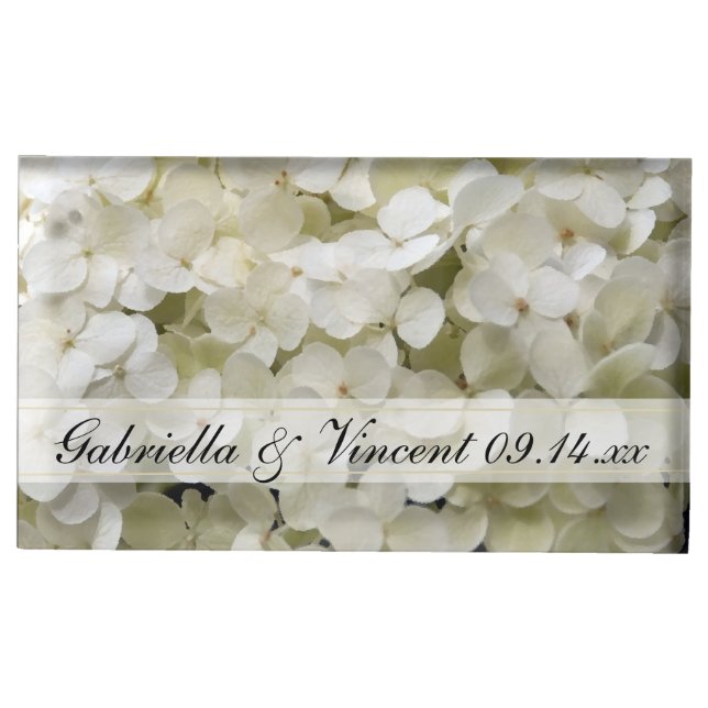 White Hydrangea Wedding Table Card Holder (Front)
