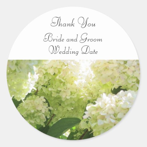 White Hydrangea Wedding Thank You Classic Round Sticker