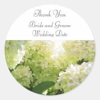 White Hydrangea Wedding Thank You Classic Round Sticker