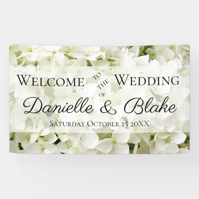 White Hydrangea Welcome Wedding Banner (Horizontal)