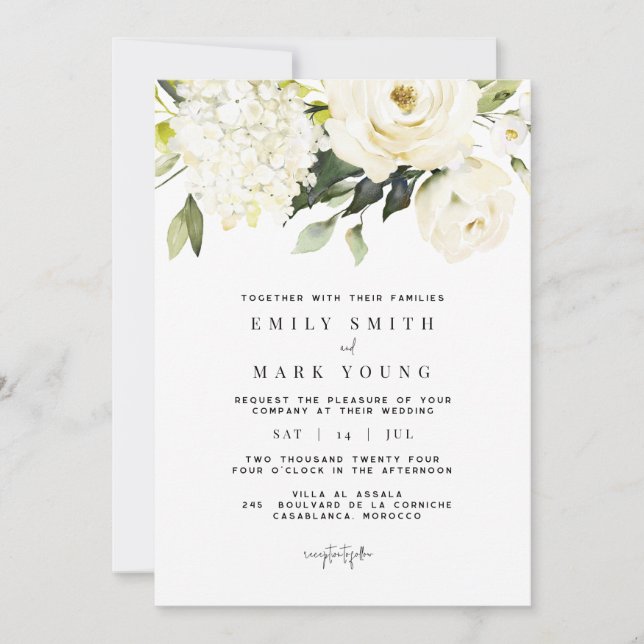 White Hydrangea | White Floral Invitation (Front)