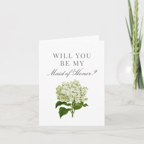White Hydrangea Will You Be My Maid of Honor Card