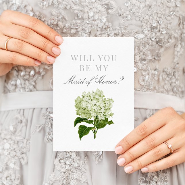 White Hydrangea Will You Be My Maid of Honor Card (Creator Uploaded)