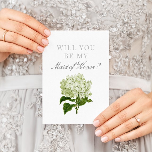 White Hydrangea Will You Be My Maid of Honor Postcard (Creator Uploaded)