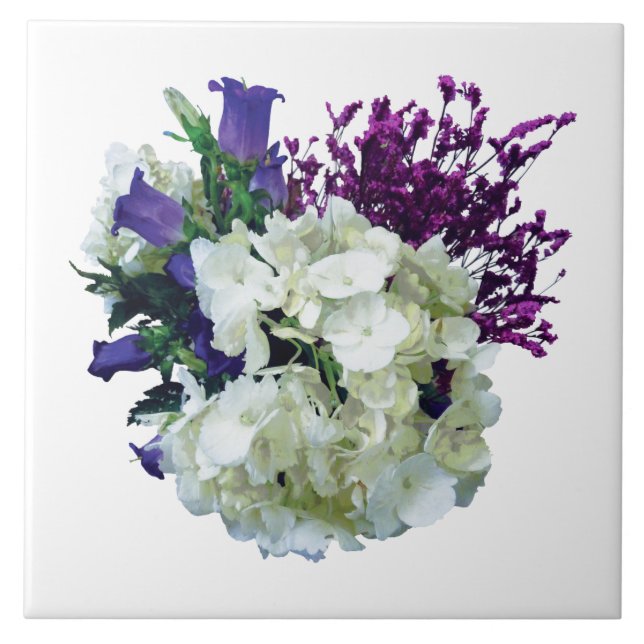 White Hydrangea With Canterbury Bells and Sage Ceramic Tile (Front)