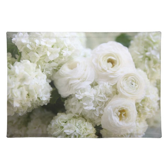 white hydrangeas and ranunculus place mat (Front)