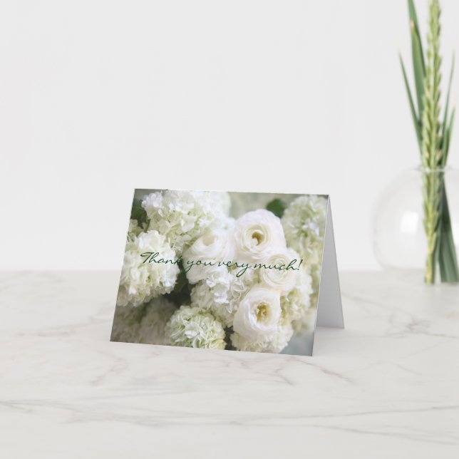 white hydrangeas and ranunculus thank you card (Front)
