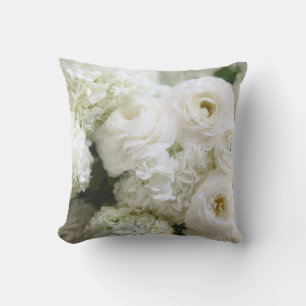 White hydrangeas and ranunculus throw pillow