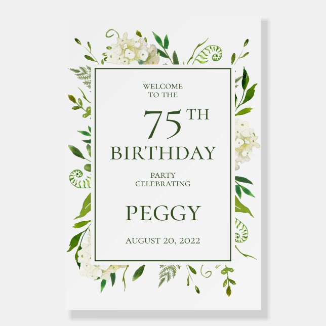 White Hydrangeas Any Birthday Foam Board (Front)