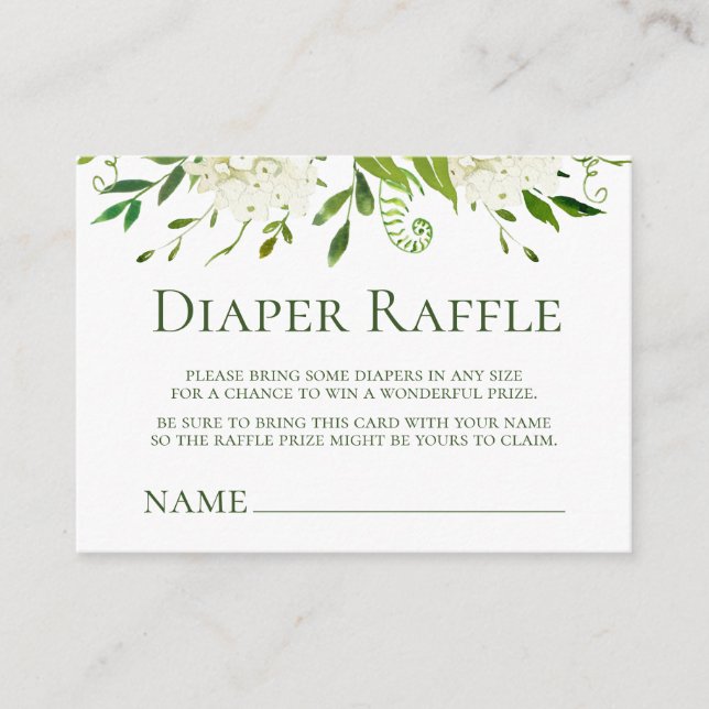 White Hydrangeas Baby Shower Diaper Raffle Enclosure Card (Front)