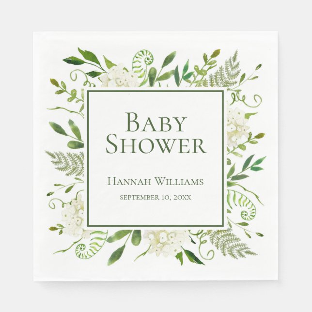White Hydrangeas Baby Shower Napkins (Front)